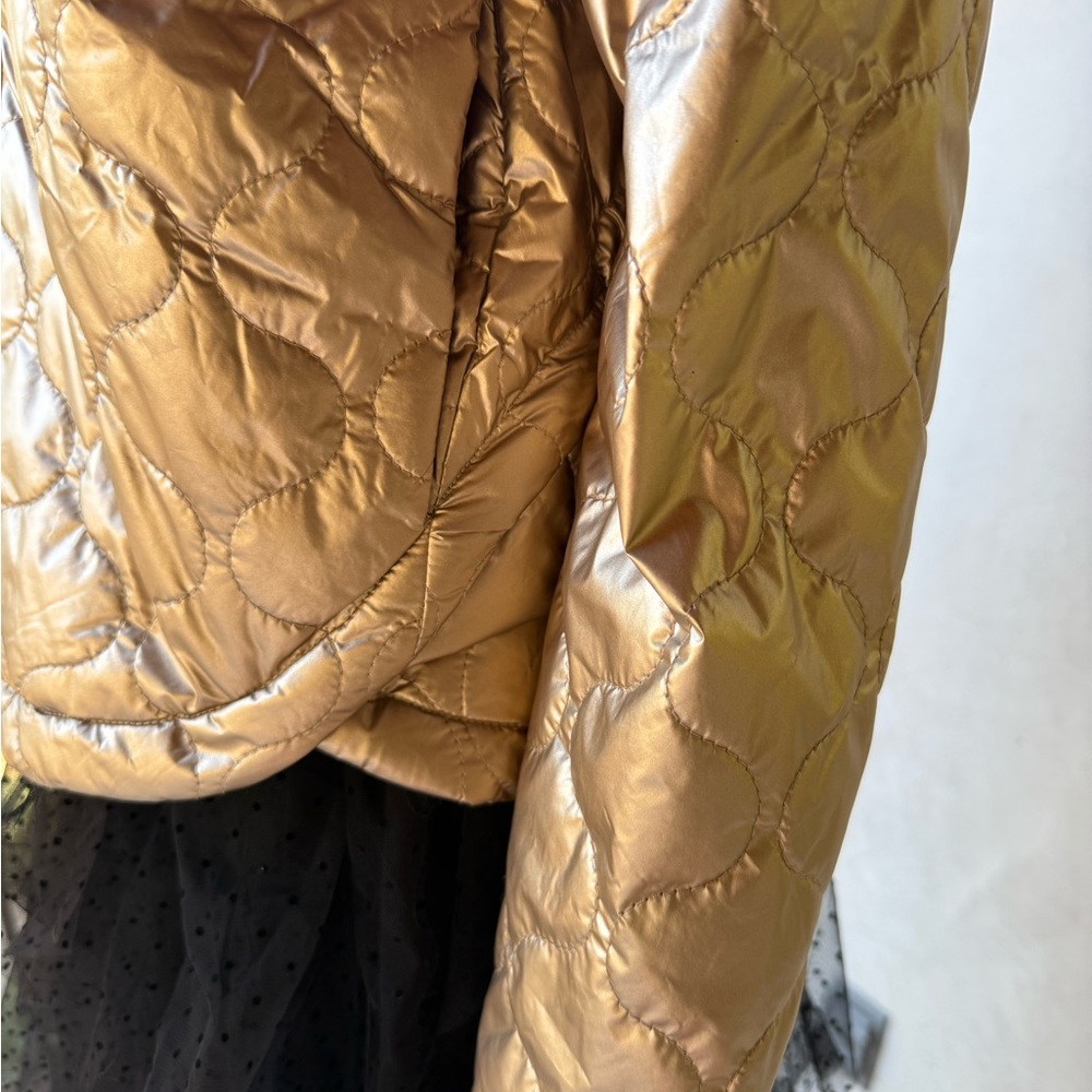 NWT Umgee Puffer Jacket Metallic matte gold pockets lined holiday zipper S M - Picture 9 of 17